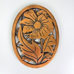 Vintage 80’s Floral Cast Iron Trivet Wall Hanging Copper Finish